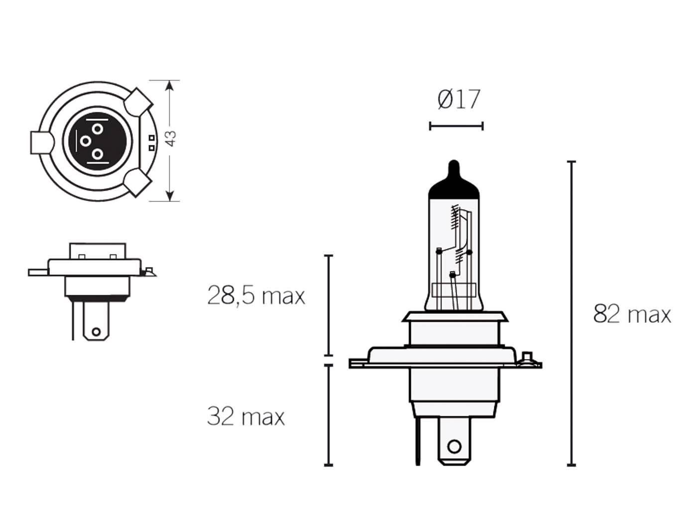 IgnitionLine H4 472 12V 60/ 55W Halogen Headlamp Headlight Fog Dip High/Low Beam Car Bulbs 3 Pin P43t Pack Of 2 