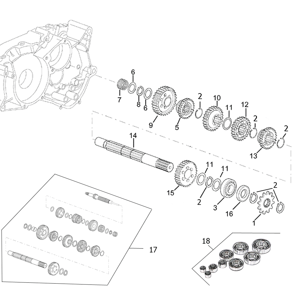 engine - intermediate shaft Minarelli AM6 1st series for Aprilia RX 50 03-05 (AM6) [ZD4STA01/ STB/ TT0/ TTB]