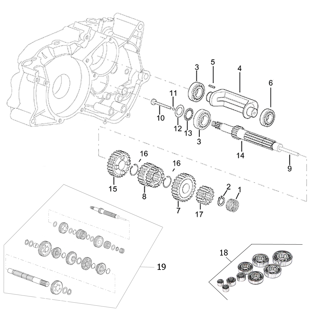 engine - gearbox main shaft / transmission output shaft Minarelli AM6 1st series for Aprilia MX 50 95-02 (AM6) [ZD4MU/ ZD4ST0/ STA00/ TTA]