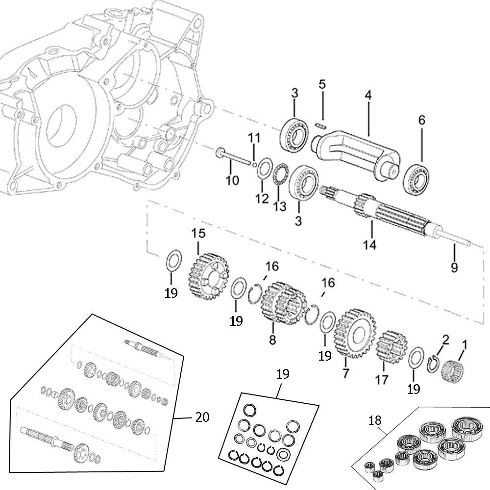 engine - gearbox main shaft / transmission output shaft Minarelli AM6 2nd series for Motorhispania RYZ 50 SM Pro Racing 13- (AM6) Moric VTVDV1CP2